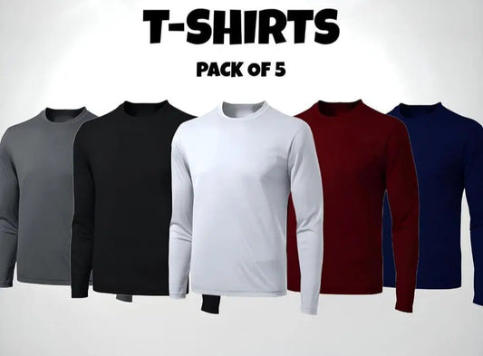 Men's Stitched Jersey Plain T-Shirt Full Sleeves Pack Of 5