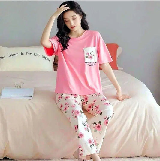 Women's Comfortable Printed Cotton Jersey Night Suit