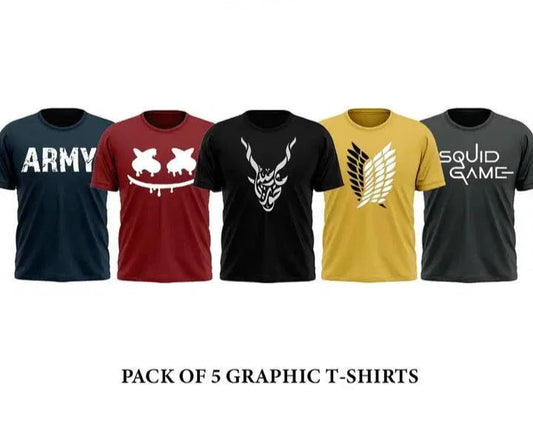 Men's Jersey Printed Half Sleeves T-Shirt - Pack Of 5